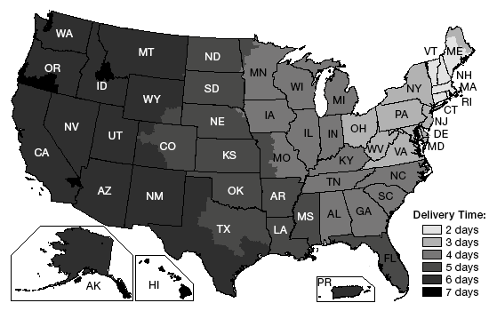 UPS Delivery Times Map